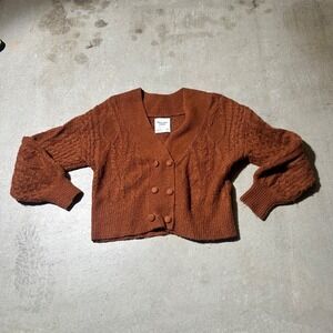 Abercrombie & Fitch Sweater Womens M Brown Cardigan Cable Knit Cropped Cotton